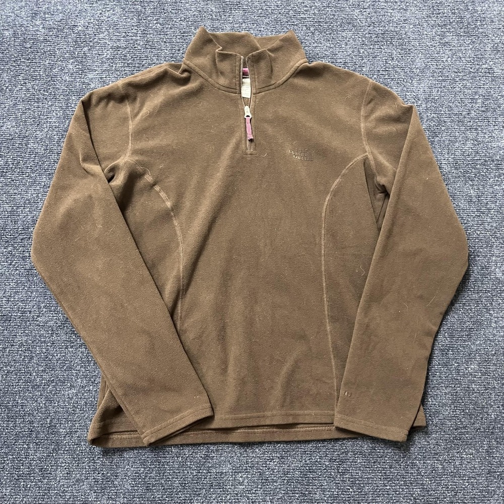 The North Face Fleece Pullover Womens Medium Brown 1/4 Zip Mock Neck Long Sleeve